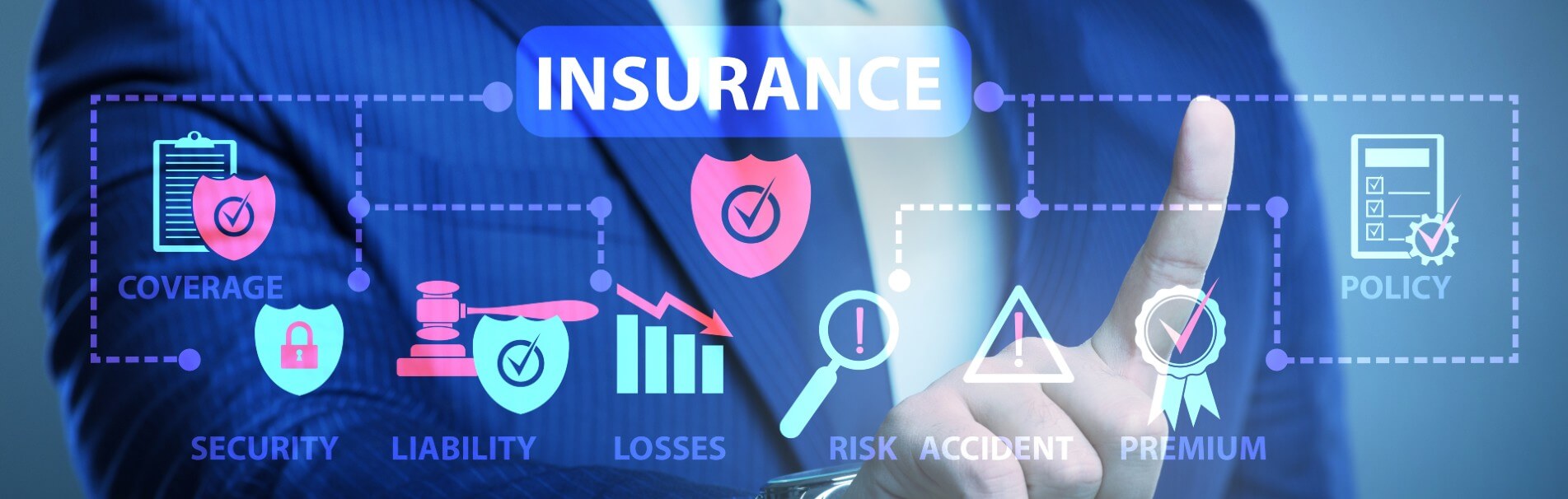 Man's index finger pointing at insurance related stuff